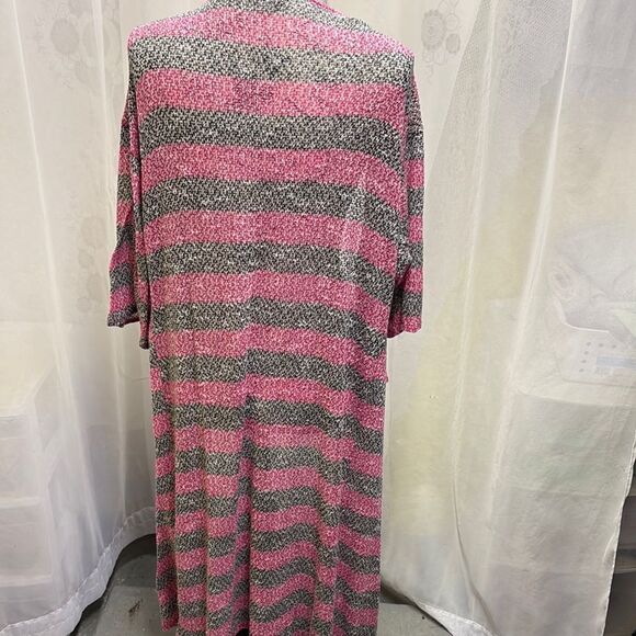 Pink and Gray Striped Open Cardigan - Picture 3 of 3